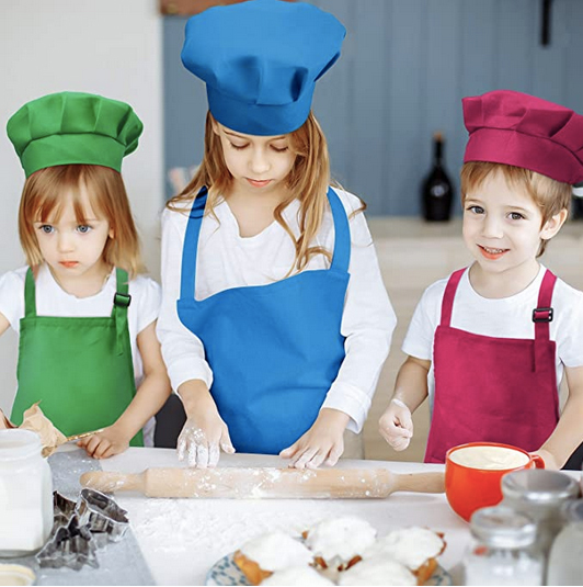 Syhood 6 Pièces Tablier d’Enfants avec Poche Tablier de Chef d’Enfants Réglable pour Cuisson Peinture Cuisine Jeu de Couleurs 1, Large 